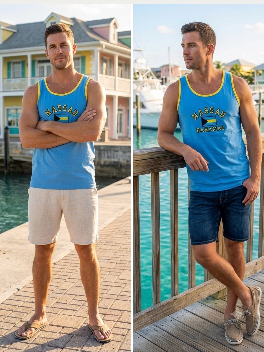 Nassau Bahamas Blue Tank With Yellow Trim